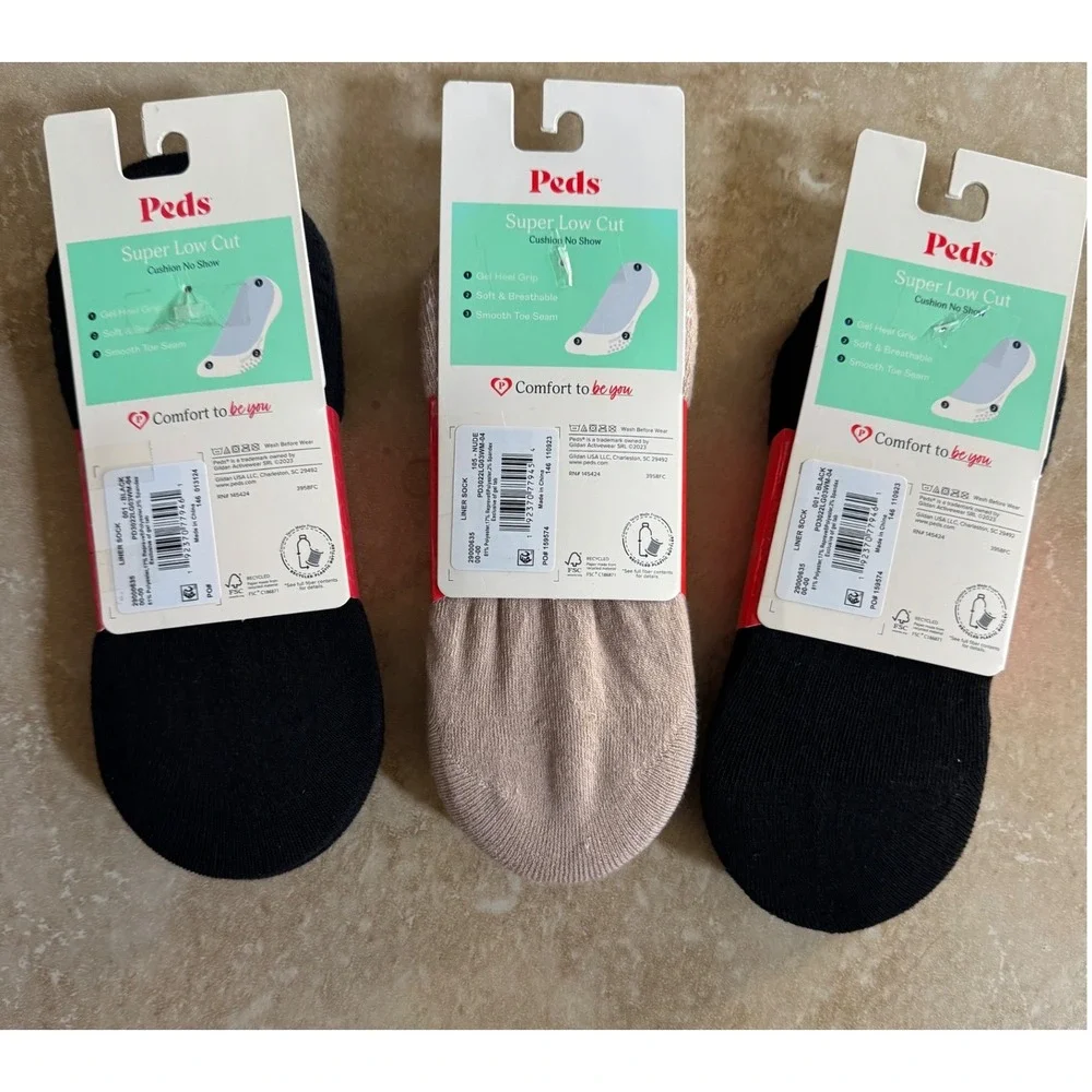 Peds Liner Socks Women 8-12 Black Nude Super Low Cut Cushion No Show 9 Pairs NEW